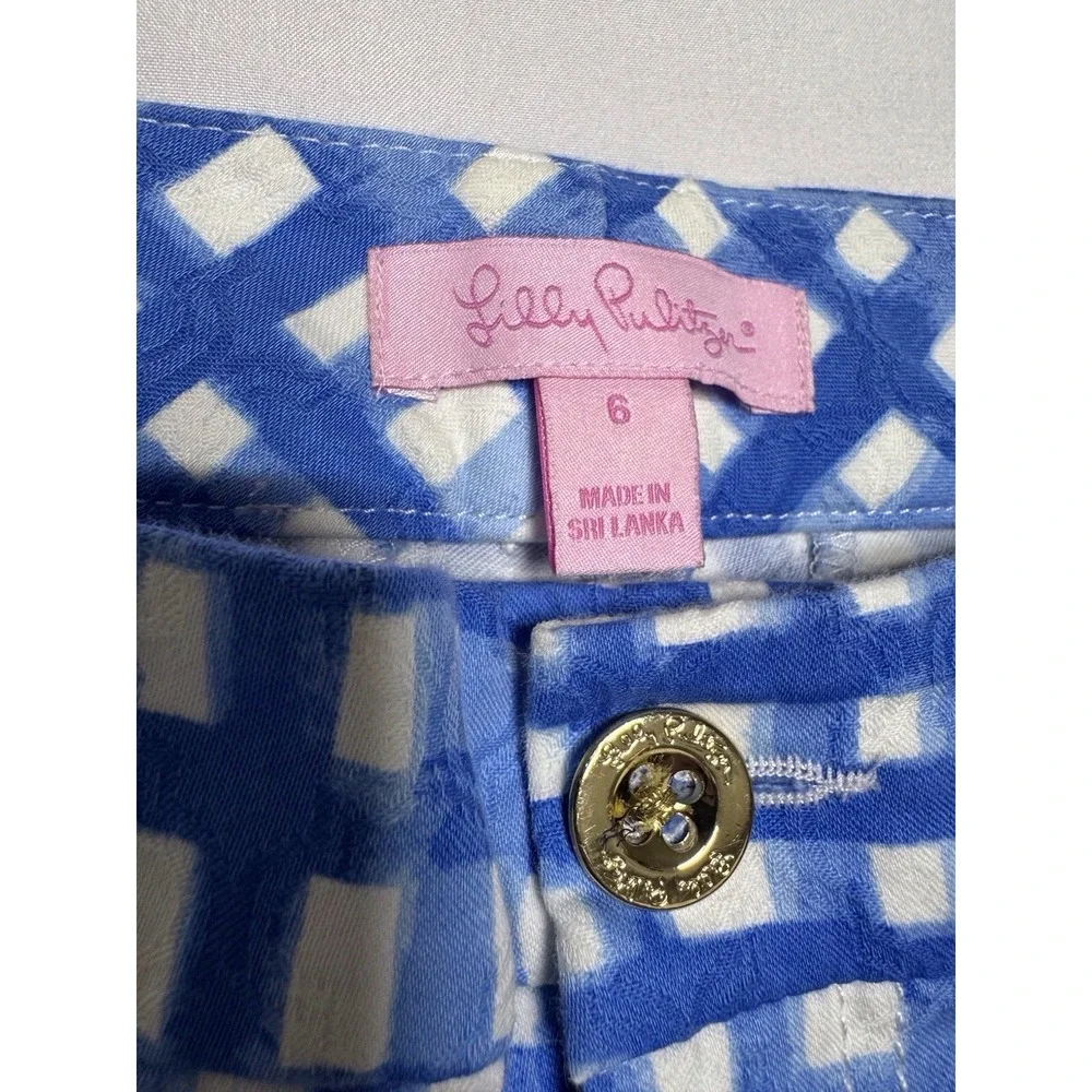 Lilly Pulitzer Kelly Skinny Ankle Pants Bennet Blue Feelin Beachy Gingham Size 6